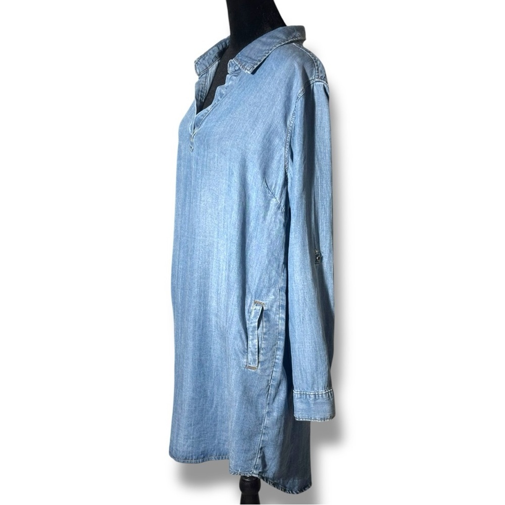 Velvet Heart NWT Blue Denim Cuffed Sleeve Collared Loose V-Neck Mini Shirt Dress - Picture 4 of 16